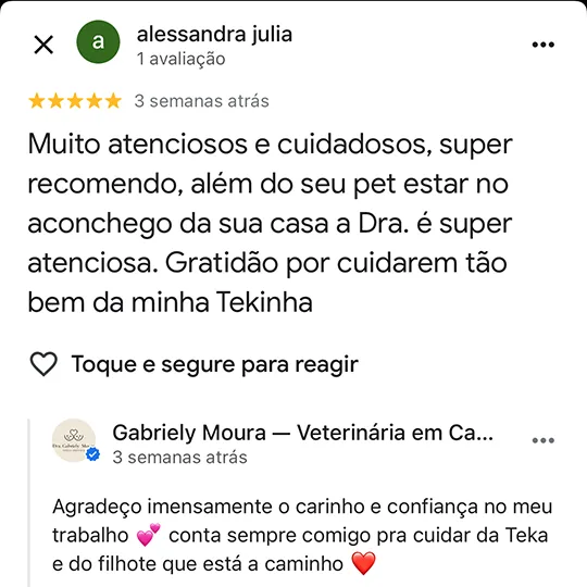 Avaliação de tutora no Google